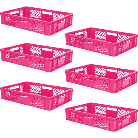 BRB lot de 6 Bac gerbable normes Europe à parois et fonds ajourés - L x l x h 600 x 400 x 150 mm - rose