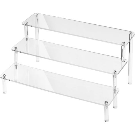 Présentoir en acrylique à 3 niveaux, étagère transparente pour figurines, bijoux, vernis à ongles, cupcakes, épices, cosmétiques, avec traceur (1/4)