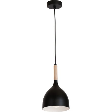 Suspension noire métal/bois Noak Wood Ø17 E27 Luminex