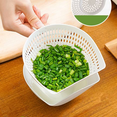 Ensemble de bols de cuisine à double fond avec support pour fruits et légumes, et panier pour égoutter les légumes et les fruits. (1/5)