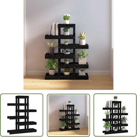 The Living Store Pflanzenständer Schwarz 85x25x109,5 cm Massivholz Kiefer - Blumenständer - Holzkiste - Pflanzensäule - Zimmerpflanze - Balkonmöbel (1/5)