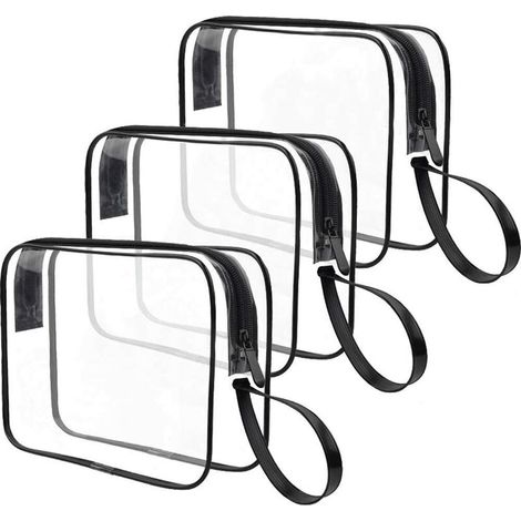 Lot de 3 Trousse de Toilette Transparente, Sac Cosmétique Imperméable pour Homme Femme, TSA Sac de Toilette Avion, Trousse de Maquillage Voyage（Noir） (1/5)