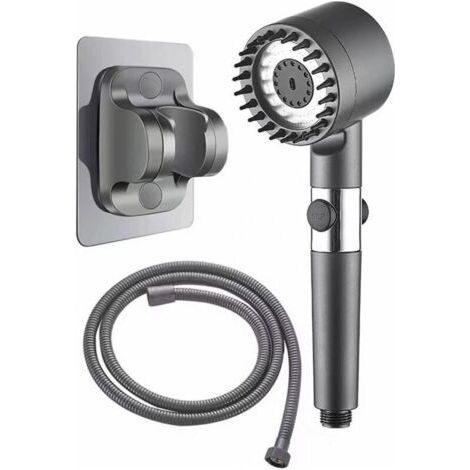 Soffione doccia con tubo flessibile da 1,5 m - Alta pressione filtrata - 4 modalità - Ampio soffione doccia pressurizzato a mano con interruttore di pausa acqua - Accessori doccia - Grigio (1/4)
