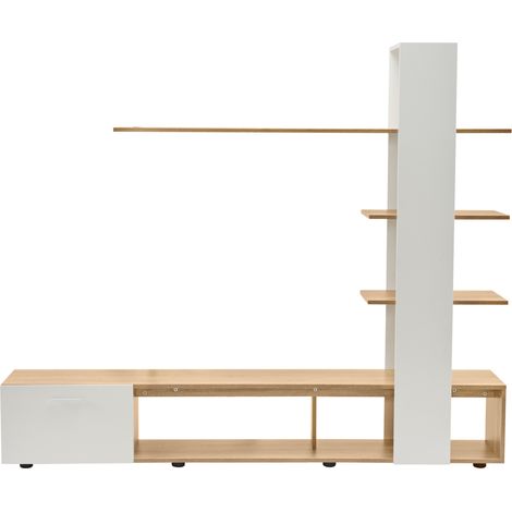 Mobile TV da parete bianco e legno 180 x 33,5 x 151,5 cm per TV fino a 60 pollici (1/5)