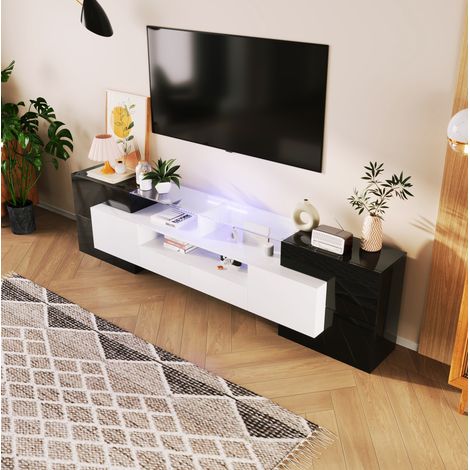 Mueble TV moderno con LED blanco y negro 200 cm HAVRYA (1/5)