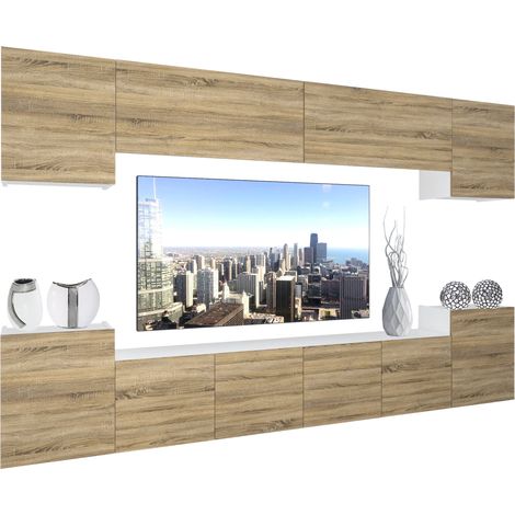 BELINI - Unité Murale TV NEX I Ensemble Muebles de Salon Complet I Ensemble Meuble TV avec Illumination LED I Dimensions: 300 x 180 x 36 cm I Coleur: chêne Sonoma (1/5)