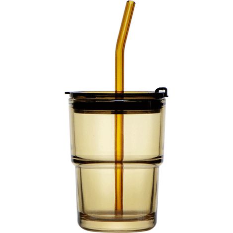 Gobelet Isotherme - Verre Épais 400 ml - Avec Paille En Verre Et Bouchon Hermétique - Pour Café Thé Jus Yaourt - Format Voyage (1/5)