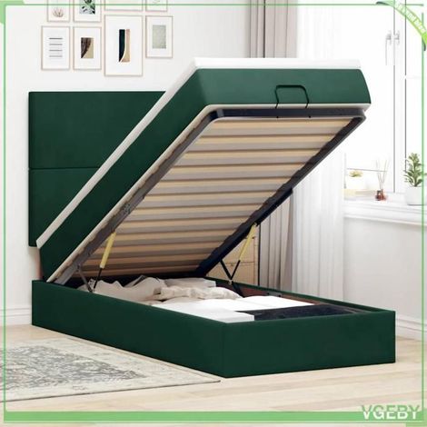 Cadre de lit ottoman - 80x200 avec matelas - velours vert foncé - rangement hydraulique - matelas 20 cm ressorts ensachés (1/5)