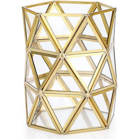 Porte-pinceaux en verre, organisateur de maquillage, pot à pinceaux triangulaire vintage, porte-crayons pour bureau (1/5)