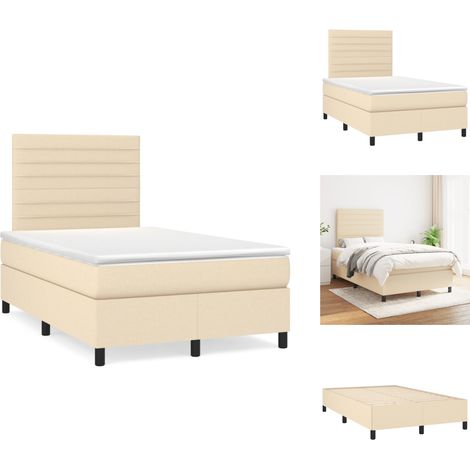 Sommier à lattes de lit avec matelas crème 120x190 cm tissu - Lit Double - Lit Tapissier - Literie - Chambre À Coucher - Matelas À Ressorts Ensachés (1/5)