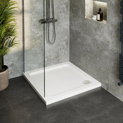 Low Profile Square Shower Tray With Chrome Waste 760 x 760mm (1/5)