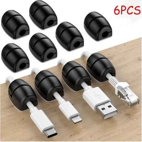 (Schwarz) Ladekabel-Organizer - Kabelclips - Silikon - Selbstklebend - Schwarz - 6 Stück (1/4)