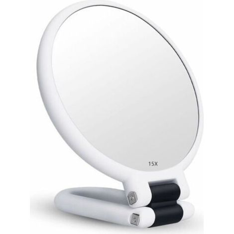 15x Magnifying Mirror Double-Sided Folding Mirror with Handle, Handheld Makeup Mirror, Barber Palette Mirror, Folding Mirror Used for Various Makeup Details (White) (1/5)