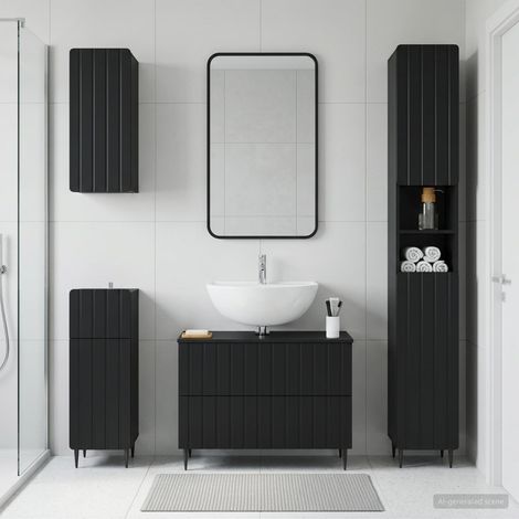 vidaXL 4 Piece Bathroom Cabinet Set ZWOLLE Black Engineered Wood (1/5)