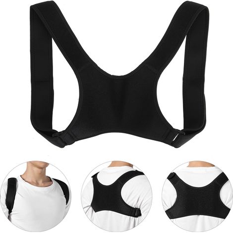 Corrigeur de posture dorsal réglable, ceinture anti-voûte pour dos, soutien orthopédique, correcteur d'épaules, maintien lombaire, bande ajustable, taille unique, noir. (1/5)