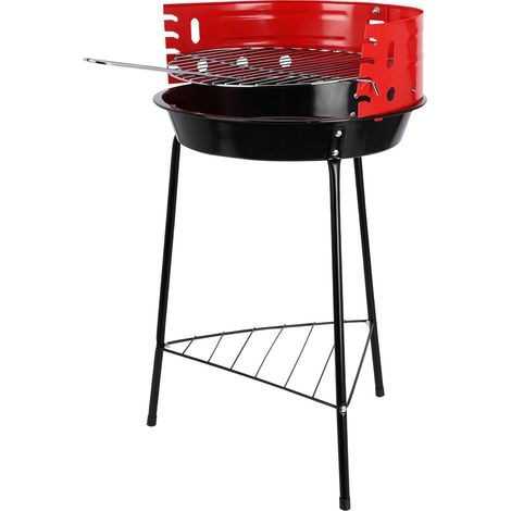 Support de barbecue charbon noir/rouge 33 x 32 x 55 cm – Cuve en acier émaillé Ø33 cm – Hauteur de cuisson ajustable 46-53 cm – BBQ