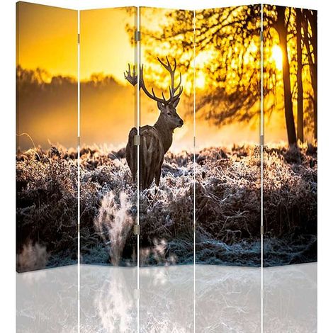 Paravent Scène Forestière avec Cerf au Crépuscule - 180 x 180 cm - 2 faces R° V° (1/5)