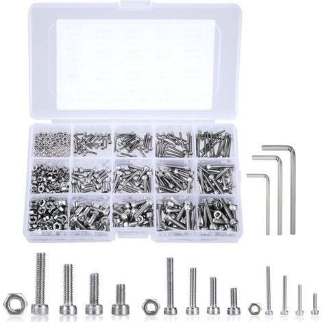 Coffrets Boulons et Écrous M2 M3 M4 Vis en Acier Inoxydable Bouton Tête Hexagonale Socket Assortiment Kit avec Boîte de Rangement Épaisse 480 Pièces (1/4)