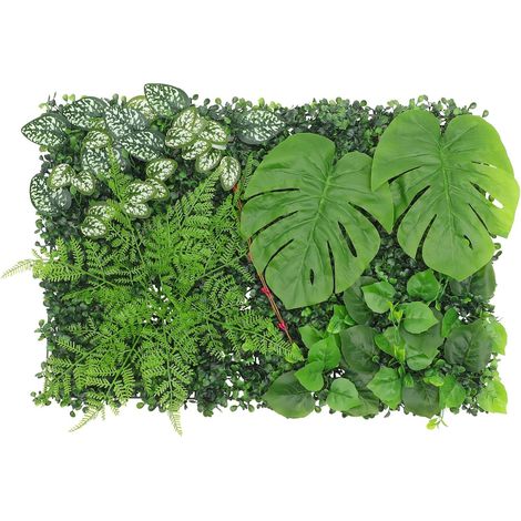 Panneau Mural Végétal Artificiel en Plastique 50X50 CM Mur en Gazon Synthétique Décoratif pour Intérieur et Extérieur Décoration Murale Verte Réaliste sans Entretien pour (1/5)