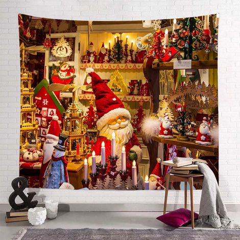 Tapestry De Noël - 95 x 73 cm - Velours Court - Décoration Murale Chambre Salon Arrière-plan Photo Fête - 1 Pièce (1/3)