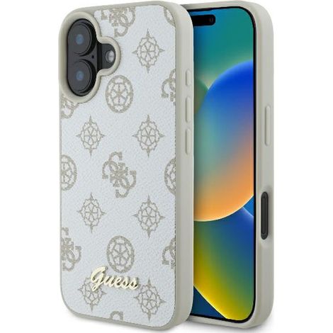 Funda rígida Guess GUHMP16SPGPYSH para iPhone 166.1, color blanco/blanco, con logo Peony Script y MagSafe. (1/5)