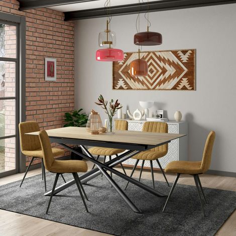 Table en céramique extensible aspect bois pied mikado 180-240 cm LOMBARDIE (1/5)