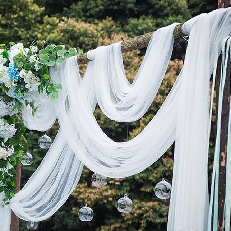 Toile de fond en tulle blanc Wokceer pour arche de mariage, 73 cm x 6,1 m, idéale pour les cérémonies et fêtes de mariage sous arche. (1/5)