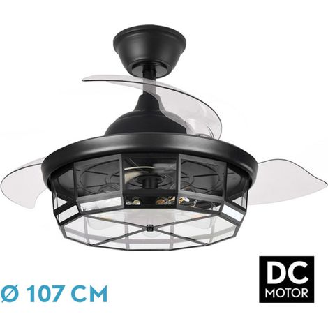 Schwarzer Tornado-Gleichstromventilator 5xe27 107d, 3 ausfahrbare Flügel, 6 Geschwindigkeiten mit Fernbedienung und Timer