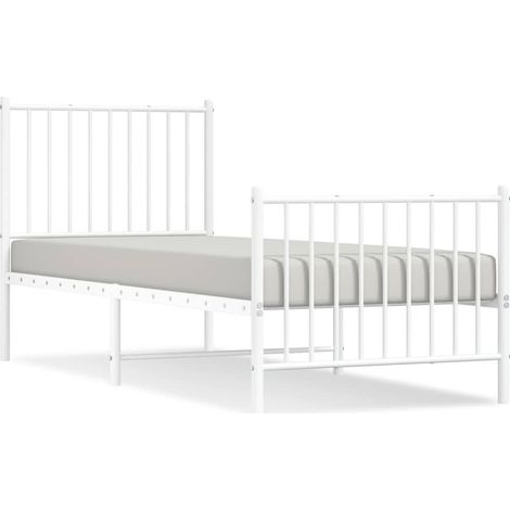 Lit adulte pour 2 personnes avec tête de lit, Assemblage Facile, et pied de lit Blanc Acier OIB2561E (1/5)