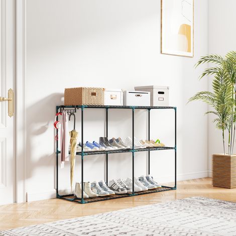Porte-manteaux 3 niveaux en acier et plastique, 143 x 48 x 100 cm, vert foncé, étagère ouverte pour rangement de vêtements (1/5)