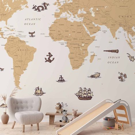 Sfondo fotografico - Mappa dei lupi di mare - paesi con illustrazioni di pirati (1/5)