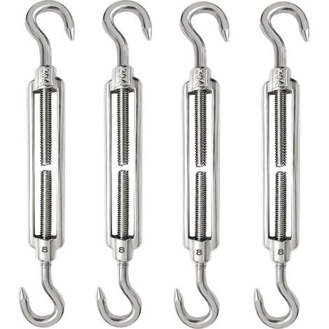 Juego de 4 tensores de cable M8, gancho tensor de cable ajustable de acero inoxidable 304 y gancho tensor de alambre para cable de acero y cuerda (1/5)