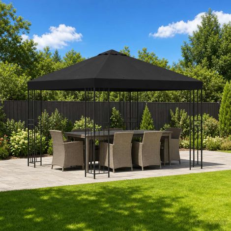 vidaXL Gazebo 3 x 3 m Nero Poliestere e Acciaio 190 gsm (1/5)
