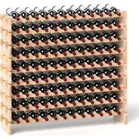 Costway – Casier à bouteilles 108 bouteilles – Étagère en bois de pin naturel – Modulaire et extensible – Pour cave, cuisine, bars – Capacité 160 kg (1/5)