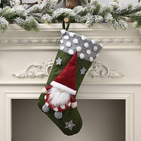 Chaussette De Noël - Poupée Sans Visage En Laine De Mouton - Décoration Festive Pour Cheminée Arbre Ou Escalier - 47 X 26 X 1 Cm - 1 Pièce (1/4)