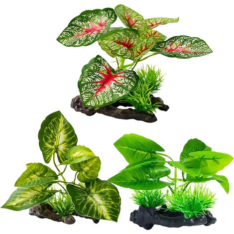 3Pcs Reptile Plants, Vivarium Decoration, Tortoise Accessories, Aquarium Plants, Artificial Plants for Fish Tank Decor, Enhancing Pet Habitats with Natural Design, Easy to Maintain Decorations for Rep (1/5)
