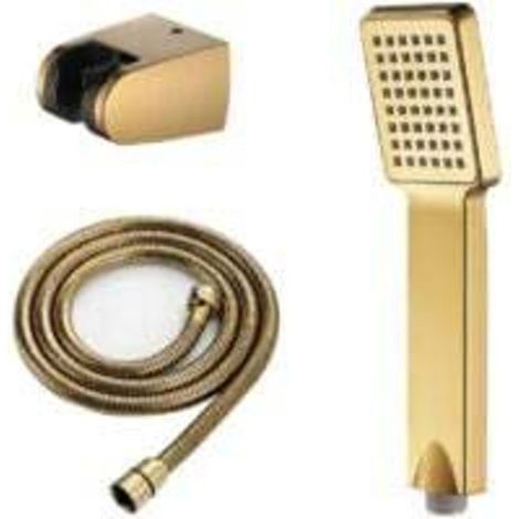 Goldene Handbrause, ABS-Duschkopf, mit 150 cm Schlauch und Halterung, Handbrause-Set mit hohem Wasserdurchfluss - Crezuo
