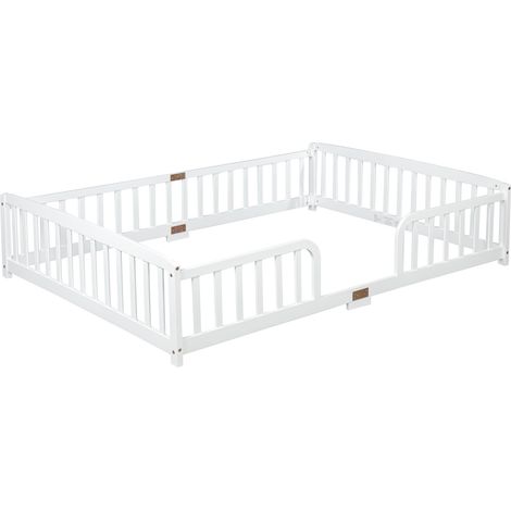 Cama baja infantil 140 x 200 cm con barreras de seguridad, pino blanco HOMVRA (1/5)