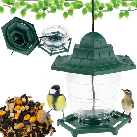 Mangeoire transparente pour oiseaux à grains avec toit et abreuvoir TG80444 (1/5)