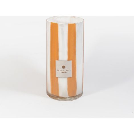 Vaso vetro artigianale decorato a mano idea regalo Millerighe H 26 - Arancione