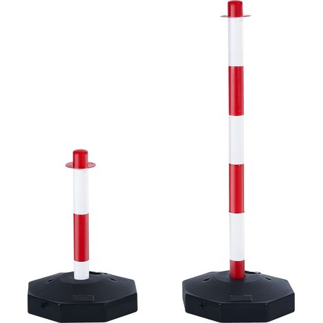 Cônes de délimitation routière ajustables, lot de 4, barrière de sécurité avec base remplissable et chaîne de 2,44 m, pour contrôle de trafic, stationnement, chantier, rouge et blanc. (1/5)