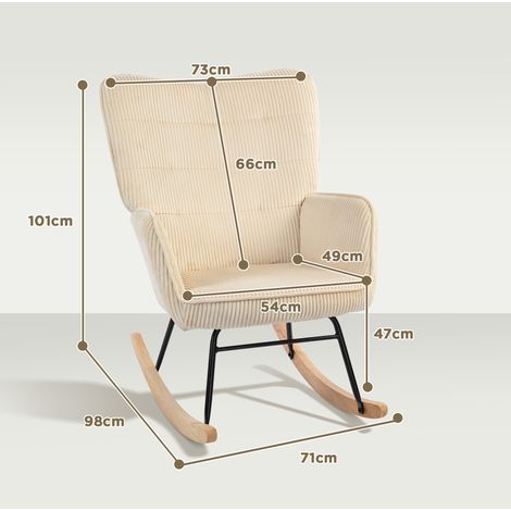Fauteuil à bascule en tissu côtelé, beige, avec accoudoirs et base en bois DESVIAE (1/5)
