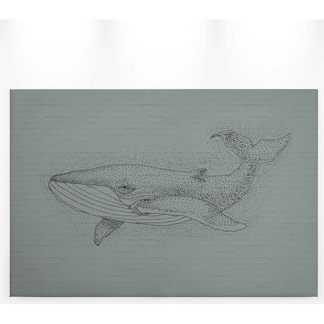 Tableau baleine en pointillés sur fond gris | Papier peint poisson marin noir sur fond mur en pierre | Tableau sur toile noir & gris 0,9 x 0,6 m (1/5)