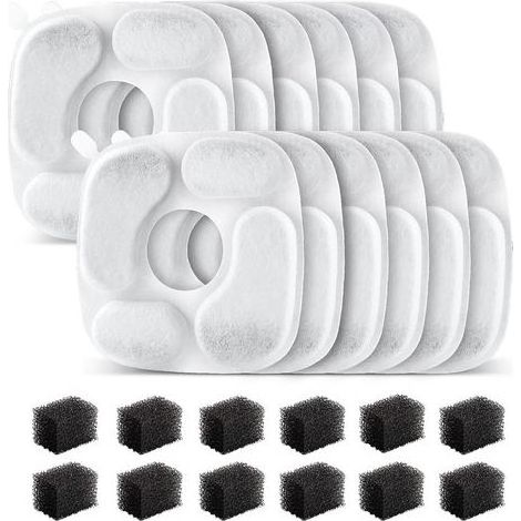 24er-Pack Katzenbrunnenfilter, 12 Filterkartuschen und 12 Vorfilterschwämme, für 2,8-Liter-Haustierbrunnen (95 oz) (1/5)