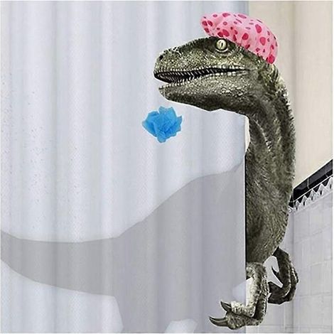 Lustiger Duschvorhang mit Dinosaurier-Motiv und Haken, Duschvorhang aus Stoff mit Dinosaurier-Muster für Kinder (1/5)