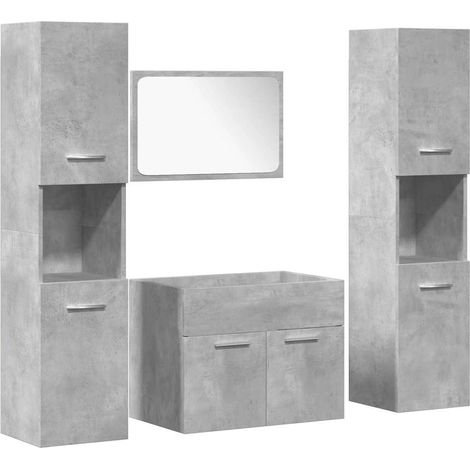 Maison Exclusive - 4-tlg. Badmöbel-Set Betongrau Holzwerkstoff (1/5)