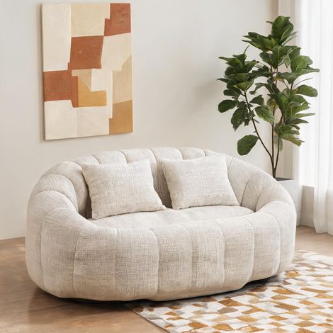 Pouf bean bag 2 places en chenille beige assise haute (1/5)