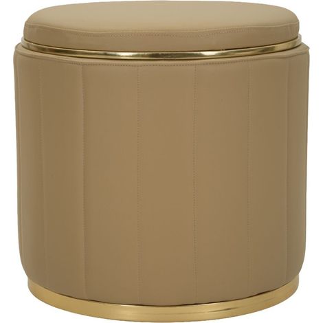 Pouf contenitore London in ecopelle marrone e metallo oro (1/5)