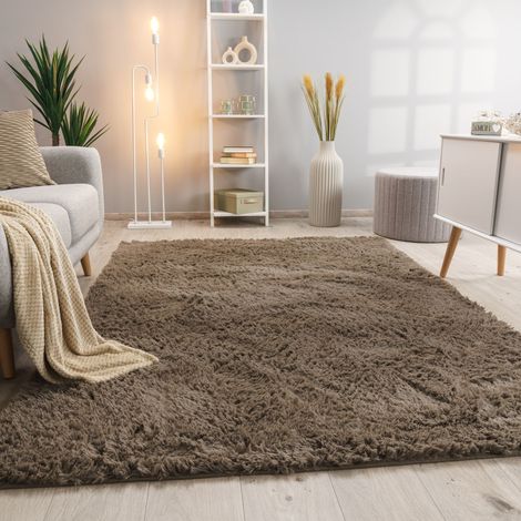 Paco Home Alfombra Salón Pelo Largo Shaggy Piel Sintética Mullida Beige Taupe 200x280 cm