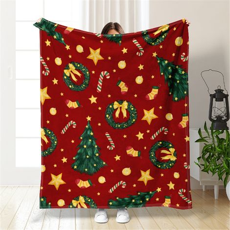 Couverture De Noël - Motif Flocons De Neige Et Renne - 70 x 100 cm - Coton Flanelle - Pour Canapé Lit Ou Décoration Intérieure - 1 Pièce (1/5)